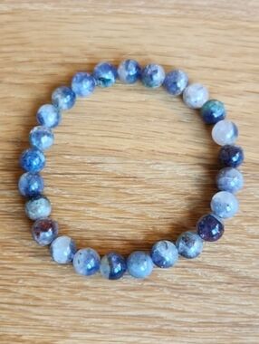 Blue Iolite Beads Bracelet, Stretch, Hand Crafted